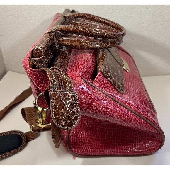 Samantha Brown Maroon Crocodile Embossed Weekender Carry On Dowel Travel Bag - Picture 4 of 11